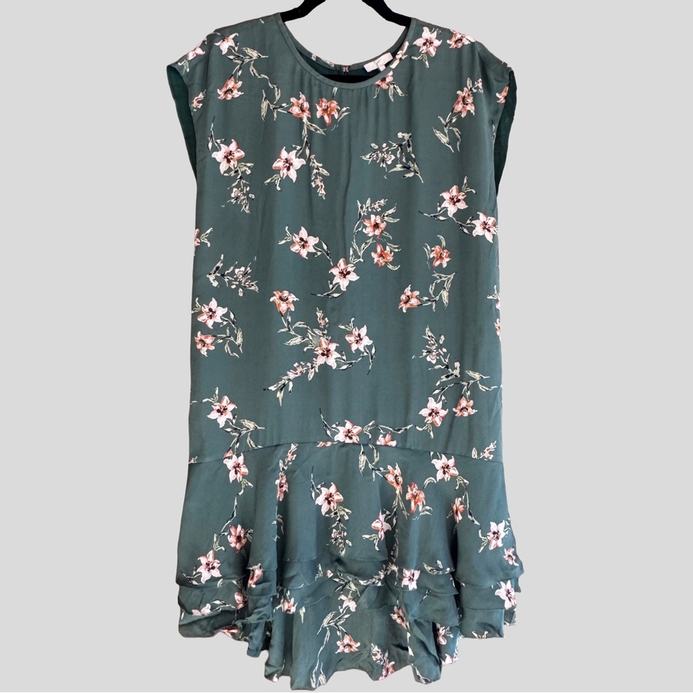 Joie Coreen Floral Ruffle Tiered Dress Green Size Small